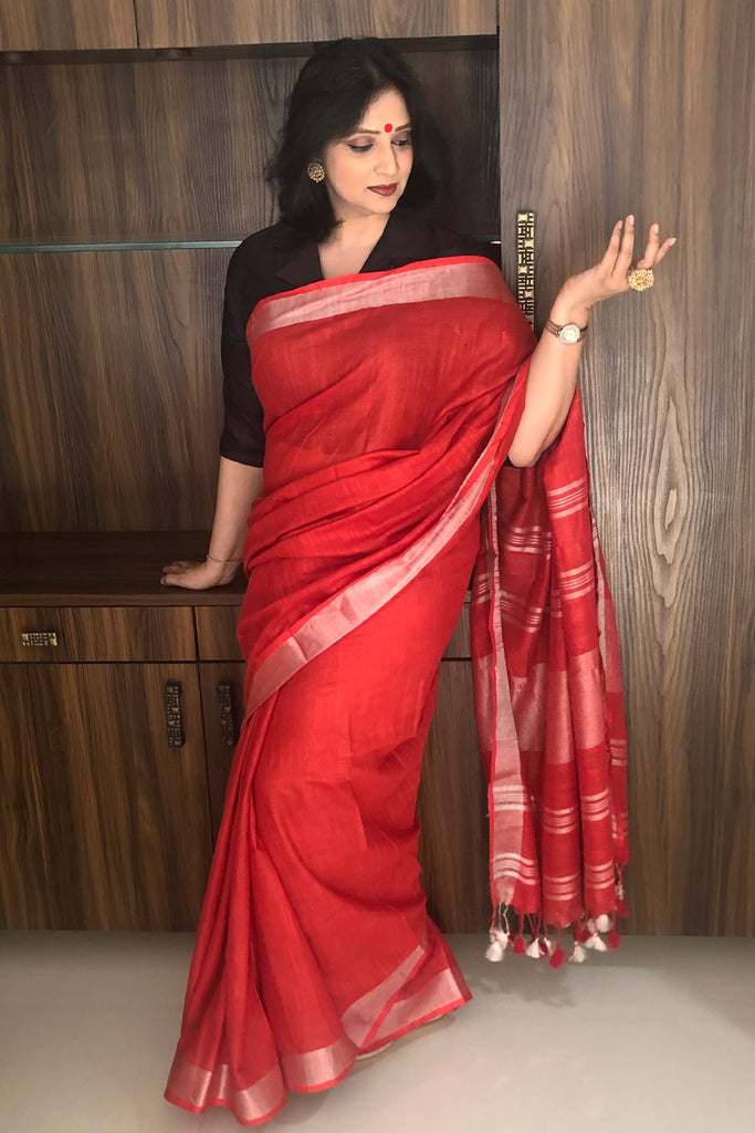 Buy Pure Linen Sarees Online | Beautiful Zari Sarees From Suta