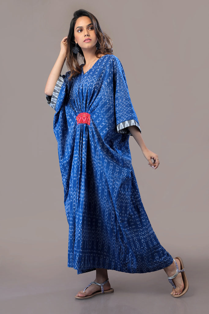 Beige Overall Big Floral Block Print Cotton Kaftan Dress – trueBrowns