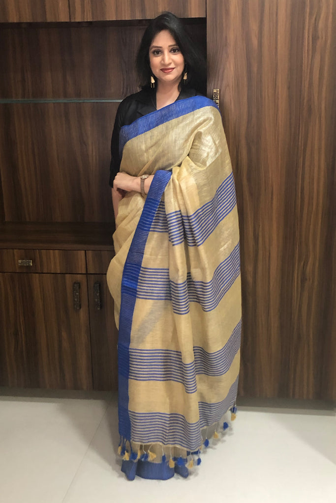 Kajol in Golden Linen Saree - MS Handloom