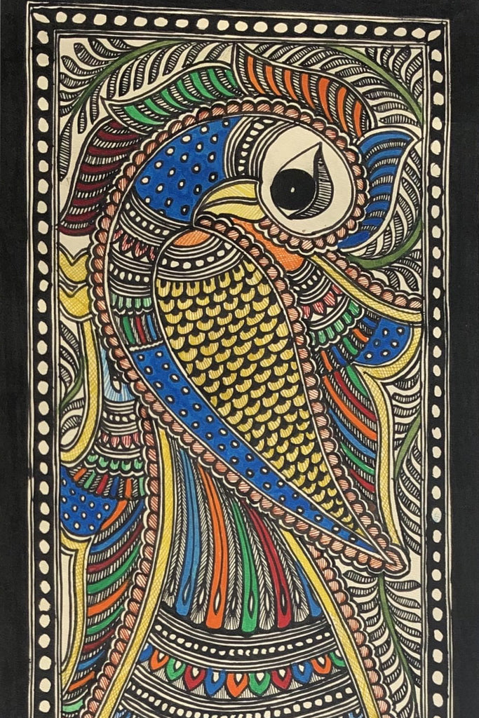 Acrylic Madhubani Peacock Painting on Handmade Paper  Flying Peacock   NOVICA