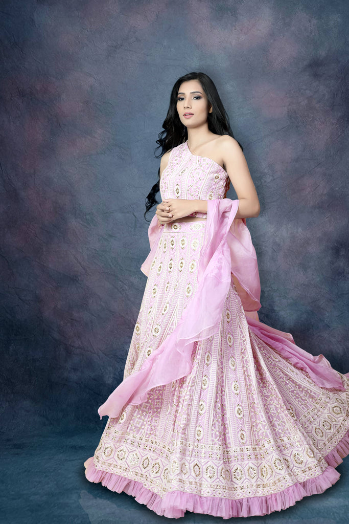 Buy Gorgeous White Lucknowi Work Georgette Wedding Wear Lehenga Choli -  Zeel Clothing