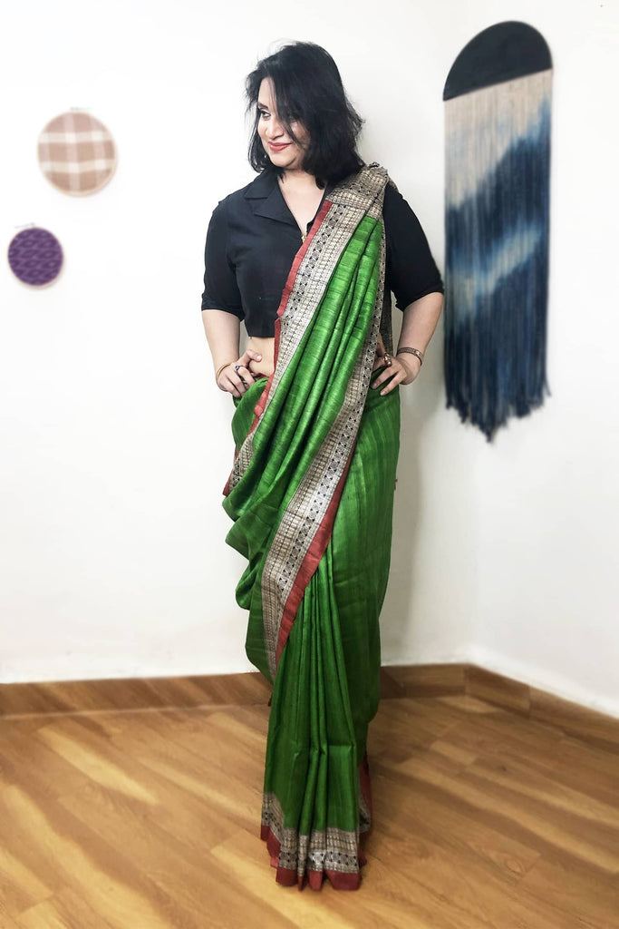 Dual Shaded Zari Border Tussar Silk Saree – Neerya