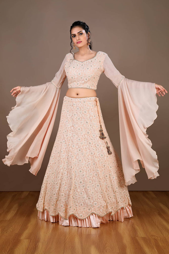 White Color Lucknowi With Sequins Work Georgette Lehenga Cho