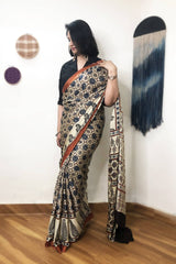 Modal Silk Saree, Modal Silk, Modal Silk Ajrakh Saree, Ajrakh Saree, Ajrakh print